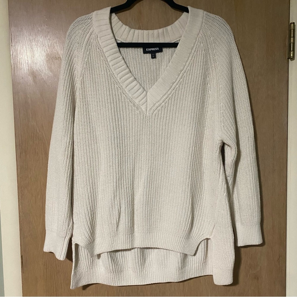 Express White V-Neck Sweater - Women’s Size S